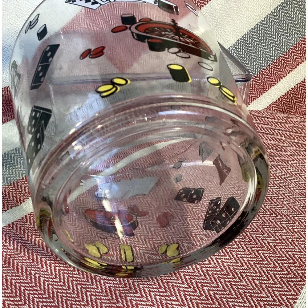 Hazel Atlas Vintage 1960’s Glass Ice Bucket Casino Cards Dice Poker Barware MCM